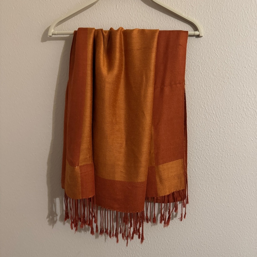Cashmere Seta Pashmima Rectangular Orange Scarf 2… - image 2